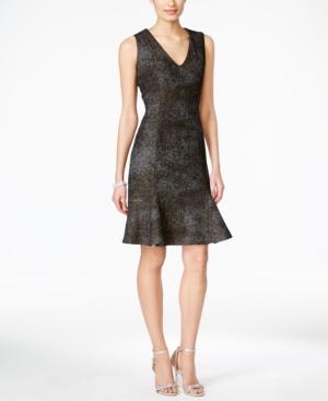 B Michael Printed V-neck Fit & Flare Dress