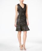 B Michael Printed V-neck Fit & Flare Dress