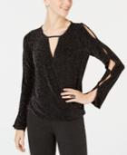 Bcx Juniors' Split-sleeve Metallic-threaded Top