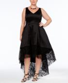 Betsy & Adam Plus Size Lace-trim High-low Gown