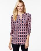 Charter Club Printed Split-neck Top, Only At Macy's