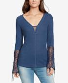 William Rast Textured Lace-sleeve Top