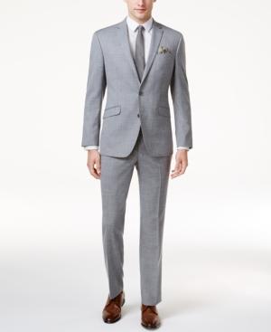 Kenneth Cole Reaction Men's Slim-fit Light-gray Sharkskin Techni-cole Suit