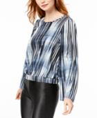 Bar Iii Printed Flare-sleeved Blouson Top, Created For Macy's