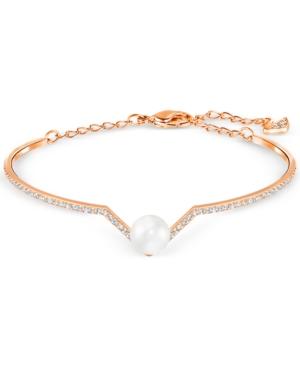 Swarovski Rose Gold-tone Imitation Crystal Pearl And Pave Bangle Bracelet