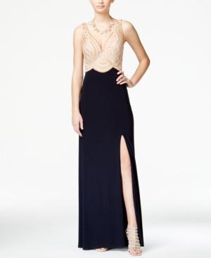 Blondie Nites Juniors' Embellished Front-slit Gown