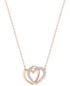 Swarovski Rose Gold-tone Crystal Pave Interlocking Double Heart Pendant Necklace