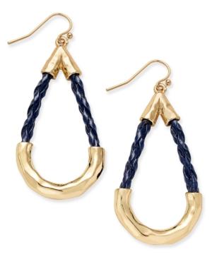 Inc International Concepts Gold-tone Navy Cord Teardrop-shape Drop Earrings, Only At Macy's