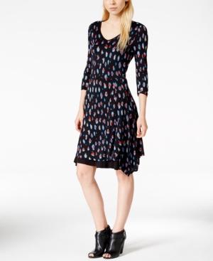 Kensie Printed Layered Asymmetrical-hem Dress