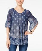 Style & Co. Petite Mixed-print Pintucked Top, Only At Macy's