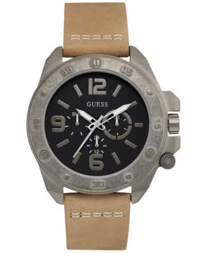 Guess Men's Tan Leather Strap Watch 46mm U0659g4