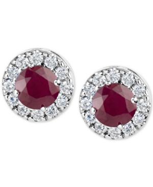 Ruby (1-1/5 Ct. T.w.) And Diamond (1/3 Ct. T.w.) Halo Stud Earrings In 14k White Gold