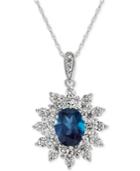 Blue Topaz (1-1/2 Ct. T.w.) & Diamond (1/10 Ct. T.w.) Pendant Necklace In 14k White Gold