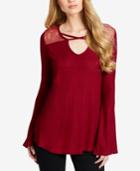 Jessica Simpson Juniors' Mesh-trim Bell-sleeve Top