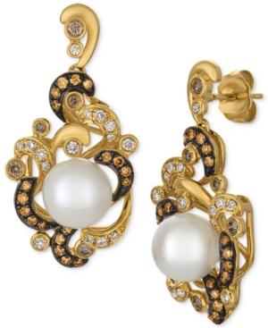 Le Vian Chocolatier Cultured Freshwater Pearl (8-1/2mm) & Diamond (5/8 Ct. T.w.) Drop Earrings In 14k Gold