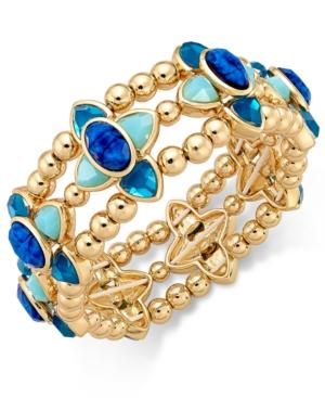 Charter Club Gold-tone Bead And Blue Crystal Stretch Bracelet, Only At Macy's