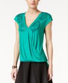 Cable & Gauge Faux-wrap Blouson Embellished Top