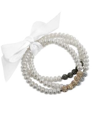 Fresh By Honora Cultured Freshwater Pearl (6mm) And Crystal Bead Bracelet Set In Sterling Silver
