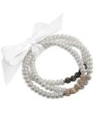 Fresh By Honora Cultured Freshwater Pearl (6mm) And Crystal Bead Bracelet Set In Sterling Silver