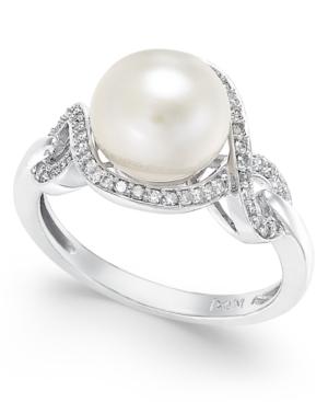 White Cultured Pearl (9mm) And Diamond (1/5 Ct. T.w.) Ring In 14k White Gold
