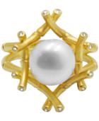 Kesi Jewels Freshwater Pearl (10mm) & Diamond And White Topaz Accent Ring In 18k Gold-plated Sterling Silver