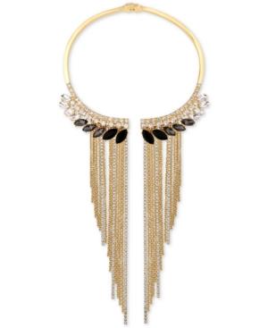 Guess Gold-tone Stone And Fringe Hinged Collar Necklace