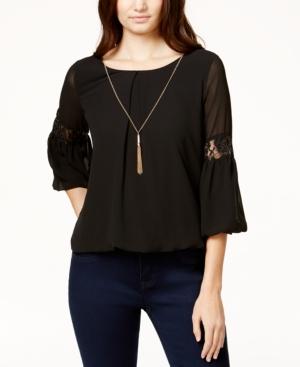 Bcx Juniors' Lace-trim Bubble Top With Necklace