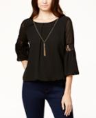 Bcx Juniors' Lace-trim Bubble Top With Necklace