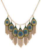 Lucky Brand Gold-tone Peacock Pave Fringe Statement Necklace