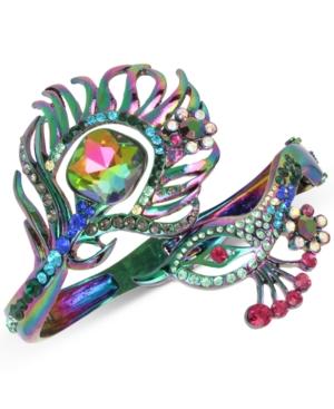 Betsey Johnson Oilslick-tone Multi-stone Peacock Open Hinged Bangle Bracelet