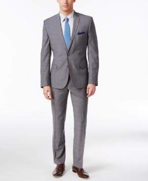 Nick Graham Men's Extra-slim Fit Gray/blue Plaid Suit