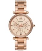 Fossil Women's Carlie Rose Gold-tone Stainless Steel Bracelet Watch 38mm