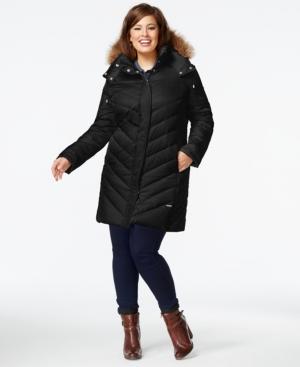 Kenneth Cole Plus Size Faux-fur-hood Puffer Down Coat
