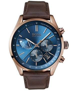 Boss Hugo Boss Men's Chronograph Grand Prix Brown Leather Strap Watch 44mm