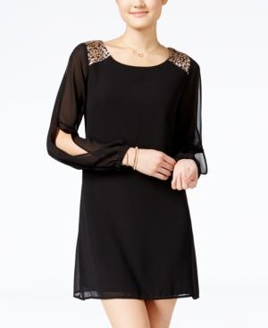 Sequin Hearts Juniors' Sequin Split-sleeve Shift Dress