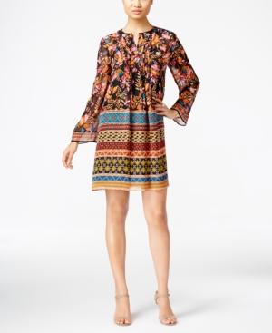 Eci Printed Peasant Swing Dress