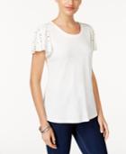 Style & Co Studded Flutter-sleeve T-shirt, Created For Macy's