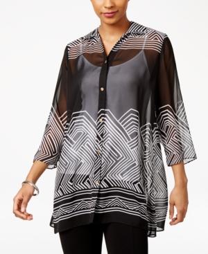 Jm Collection Printed Sheer Blouse, Only At Macy's