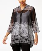 Jm Collection Printed Sheer Blouse, Only At Macy's