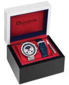 Bulova Men's Chronograph Special Edition Stainless Steel Mesh Bracelet Watch With Interchangeable Blue Leather Strap 50mm
