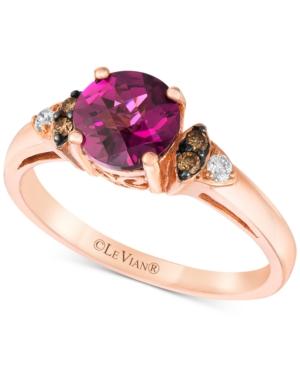 Le Vian Chocolatier Raspberry Rhodolite- (1-1/3 Ct. T.w.) & Diamond (1/10 Ct. T.w.) Ring In 14k Rose Gold