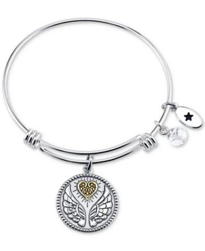 Unwritten Two-tone Angel Wings Charm Bangle Bracelet In Stainless Steel