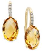 14k Gold Earrings, Citrine (6 Ct. T.w.) And Diamond Accent Oval Leverback Earrings