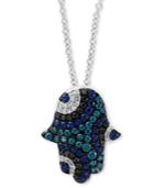 Effy Sapphire (1/3 Ct. T.w.) & Diamond (3/8 Ct. T.w.) Hamsa Hand 18 Pendant Necklace In 14k White Gold
