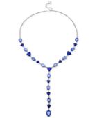 Guess Silver-tone Blue Stone Lariat Necklace