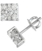 Diamond Square Cluster Screwback Stud Earrings (1 Ct. T.w.) In 14k White Gold