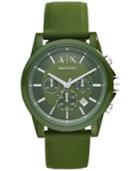 Ax Armani Exchange Unisex Chronograph Green Silicone Strap Watch 44mm Ax1329