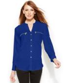 Calvin Klein Roll-tab-sleeve Zip-pocket Blouse