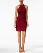 Nightway Petite Sequined Lace Halter Sheath Dress