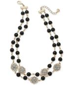 Charter Club Gold-tone Crystal Flower & Jet Imitation Pearl Double-row Collar Necklace, 18 + 2 Extender, Created For Macy's